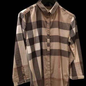 SOLD Burberry Brit Beige Novacheck Print Cotton Concealed Button Front Shirt